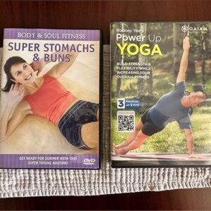 Super Stomachs & Buns + Power Up Yoga DVD Set — Coral, Purple, Green Covers